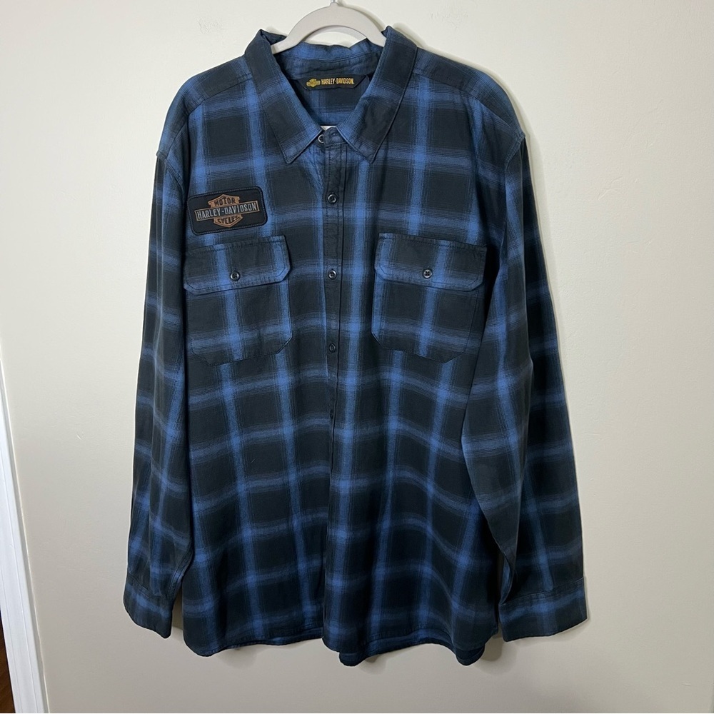 Harley Davidson Men’s Blue Plaid Oak Leaf Button Up Long Sleeve Shirt size 3XL